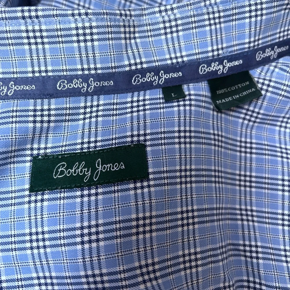 Bobby Jones Long Sleeve Shirt Dress Casual Sky Blue Plaid Button Down Collar - Picture 11 of 15